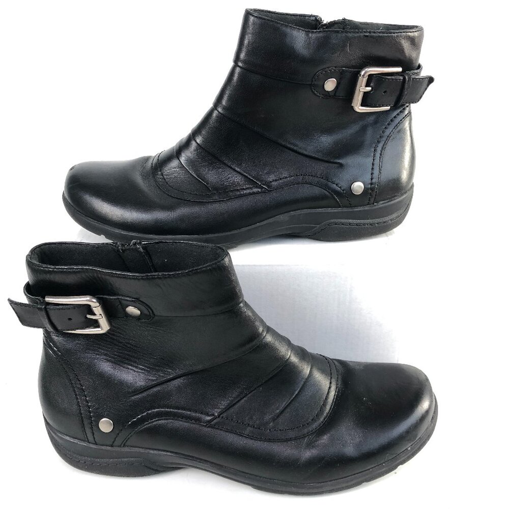 Clarks Women's Ankle Boot Bootie Buckle Detail Zip-Up Black Leather 9.5 M